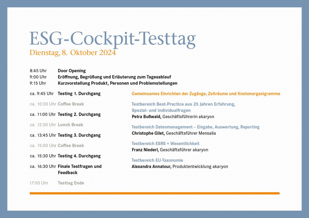 ESG Cockpit test days in October 2024 in Lochau & Vienna